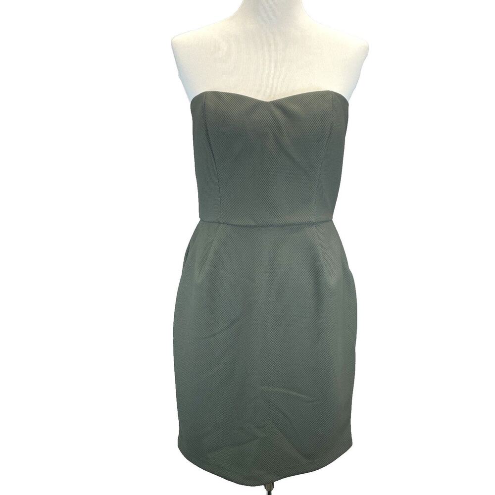 NWT Guess Strapless Mini Dress "Emmaline" Women's L Olive Green Pencil Pockets